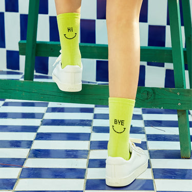 [Biarritz] HI & BYE Ribbed Crew Socks