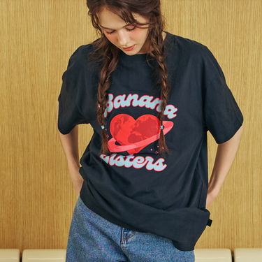 [Banana Sisters] HEART PLANET Oversized T-shirt Navy