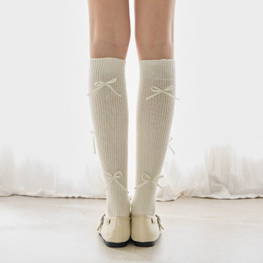 [Biarritz] HELEN Ribbon Point Rib Knee Socks