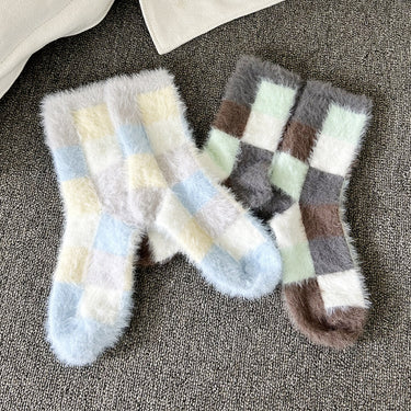 [Biarritz] MADELEINE Fluffy Check Sleep Socks
